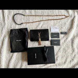 *SOLD* YSL MONOGRAM CHAIN WALLET IN CROCODILE EMBOSSED SHINY LEATHER